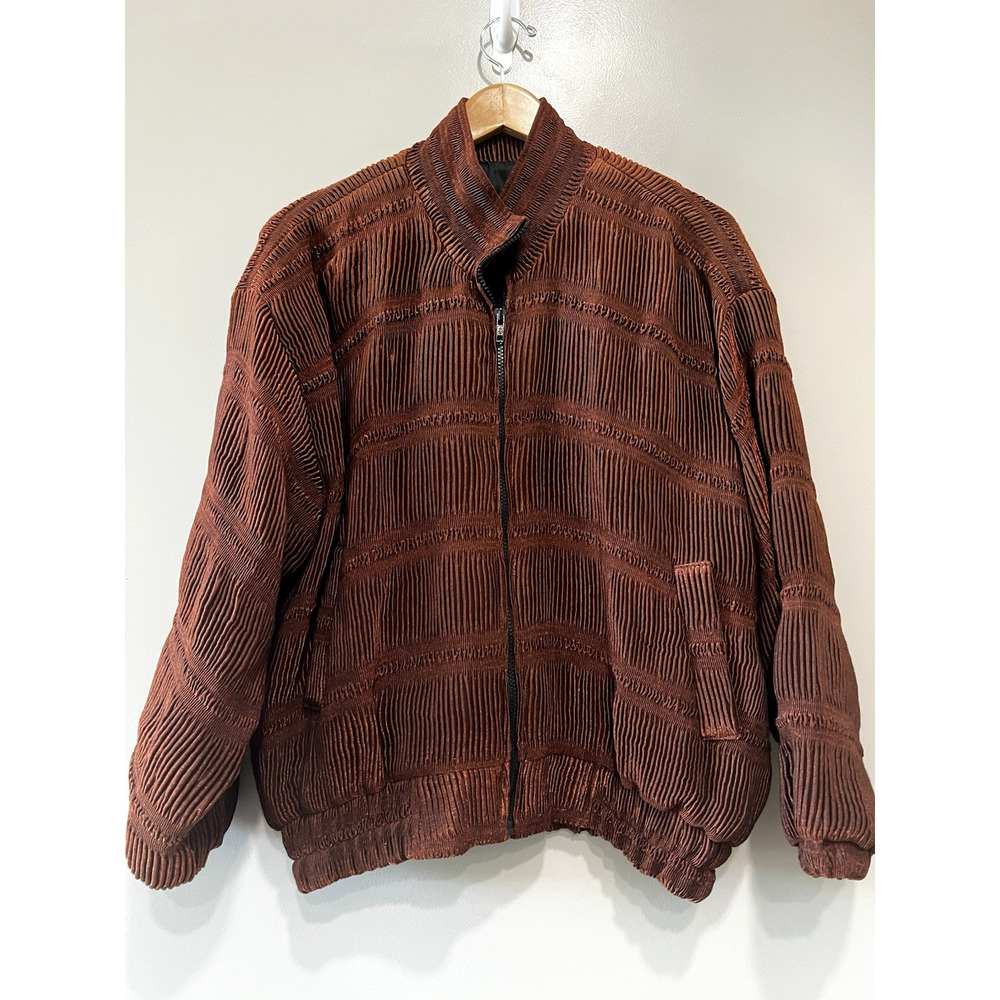 Vtg Copper color Avant garde Bomber textured Lightweight Unisex Jacket Sz 4=M/XL - Picture 3 of 10
